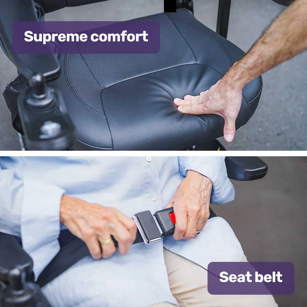 Equipmed Heavy Duty Electric Wheelchair, 20km Range, 125kg Capacity, Blue - PowerCruise Paramount