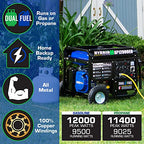 DuroMax Dual Fuel Generator 12,000W Gas/Propane, 457cc 4-Stroke - XP12000EH