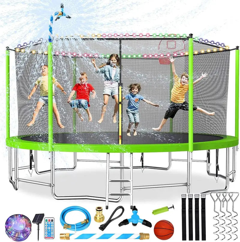 Trampoline With Enclosure Net And Adjustable Basketball Hoop - 8ft, 10ft, 12ft, 14ft, 15ft, 16ft