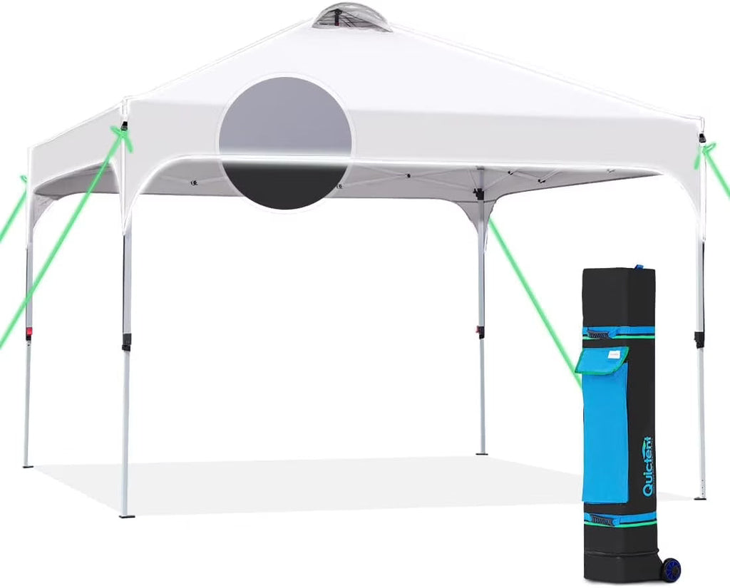 Quictent 10 x 10 ft Pop-Up Canopy Tent With Reflective Top, Fluorescent Rope And Vented Top
