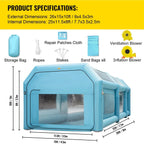 BENTISM Inflatable Car Paint Booth 26x15x10FT With Filter System And 2 Blowers
