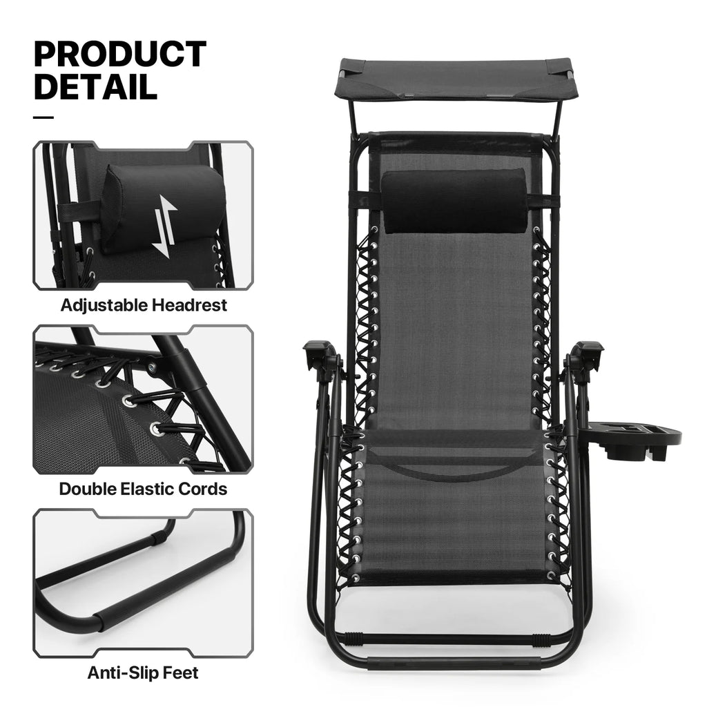 MoNiBloom Zero Gravity Reclining Chairs Set Of 2 With Canopy Shade And Headrest, Black - 330 lbs