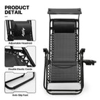 MoNiBloom Zero Gravity Reclining Chairs Set Of 2 With Canopy Shade And Headrest, Black - 330 lbs