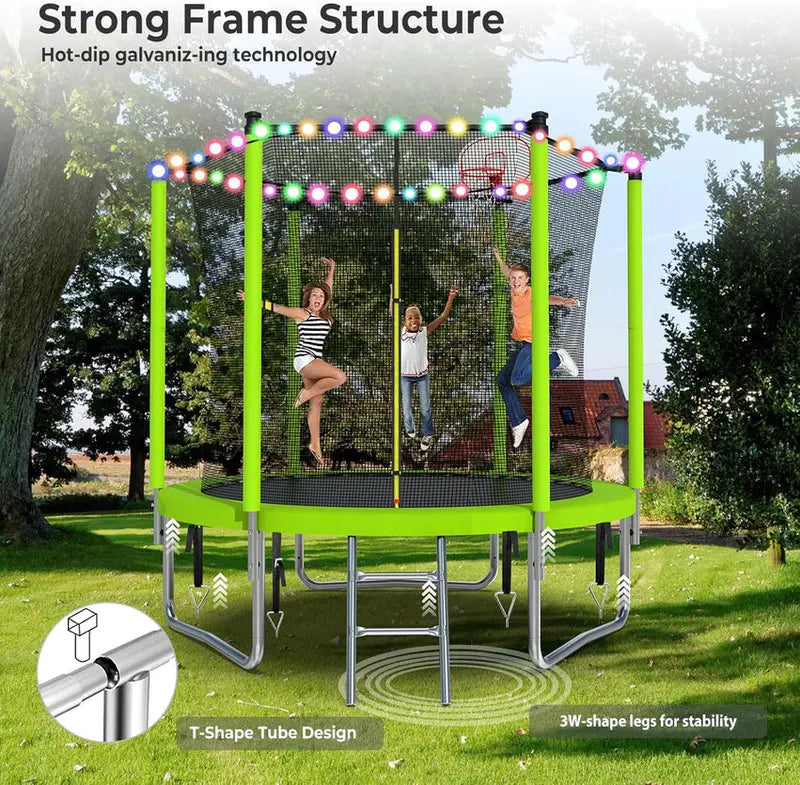 Trampoline With Enclosure Net And Adjustable Basketball Hoop - 8ft, 10ft, 12ft, 14ft, 15ft, 16ft