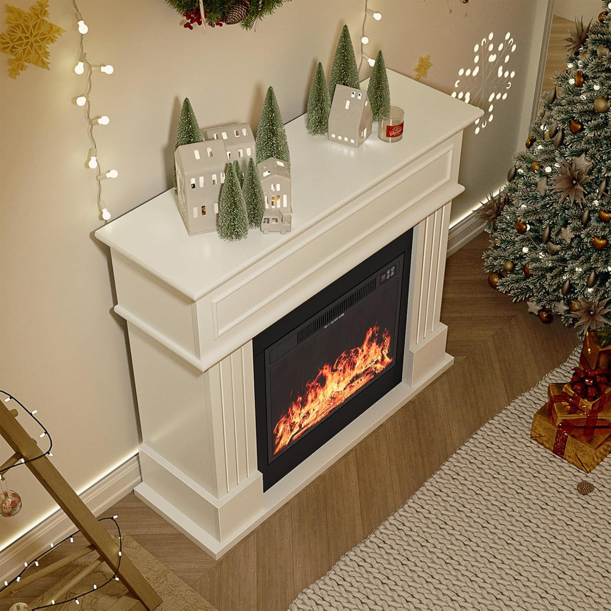 Electric Fireplace With Mantel, 43in Freestanding Heater TV Stand With 23in Insert, White