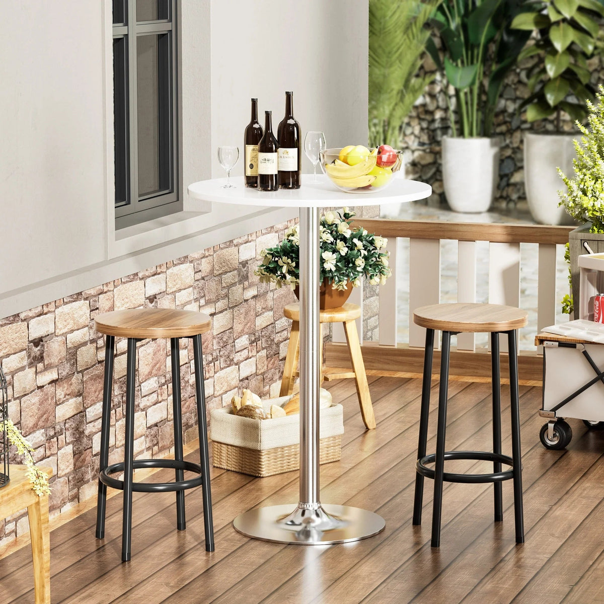 Round Bar-Height Bistro Pub Table With Metal Base And MDF Top, 23.8 x 23.8 x 39.5 Inch