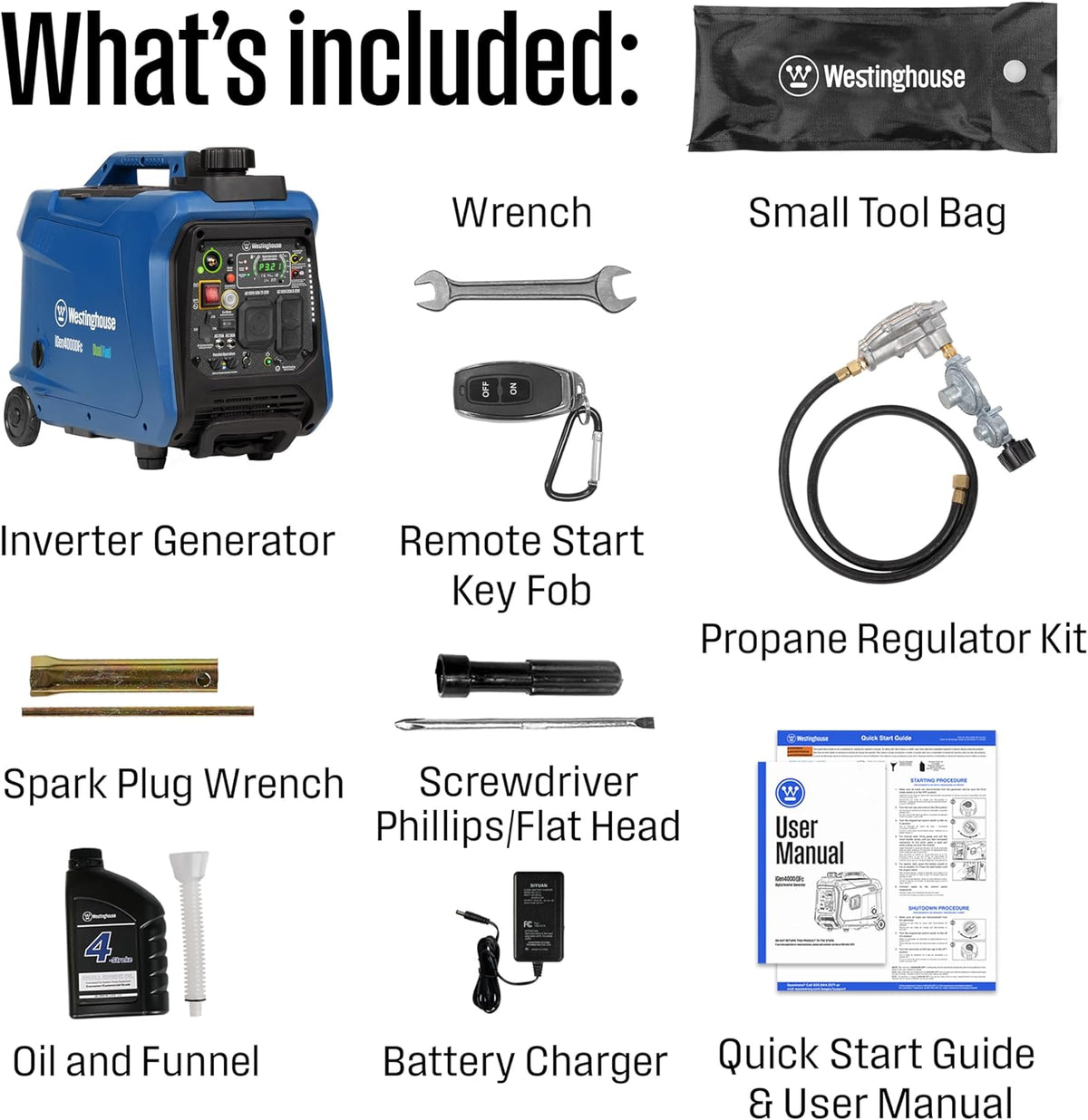 Westinghouse Dual Fuel Portable Inverter Generator, 4000 Peak Watt, Remote Electric Start