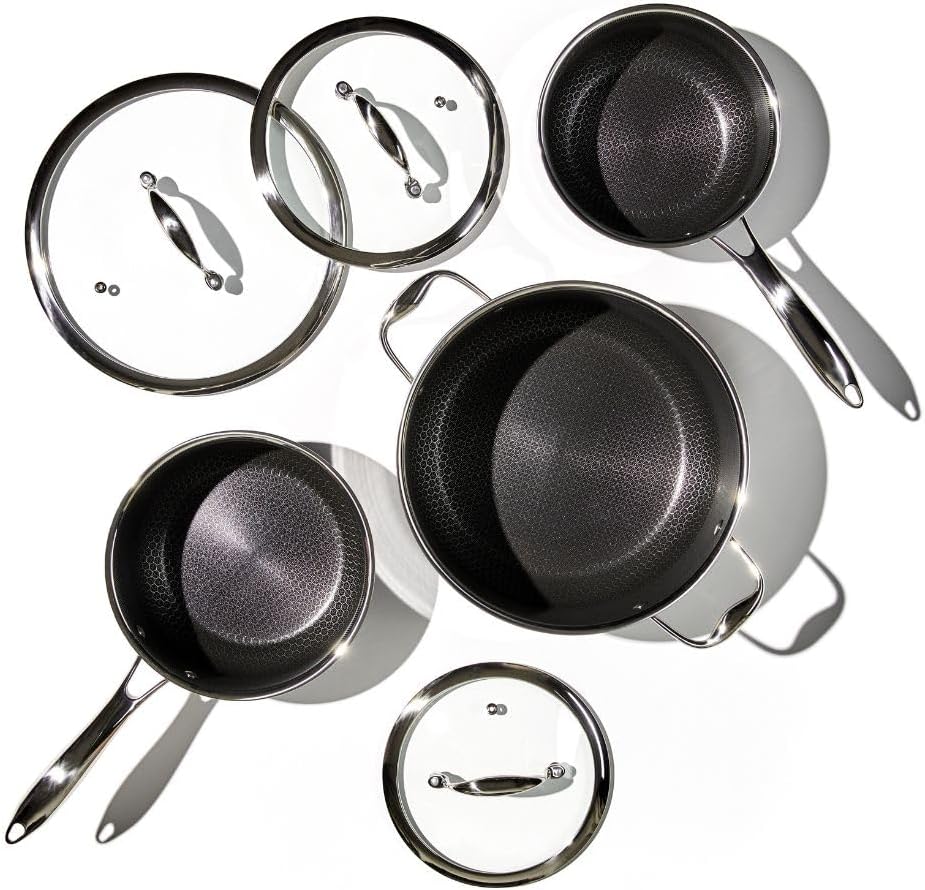 HexClad Hybrid Nonstick 6-Piece Pot Set With 2, 3, And 8-Quart Pots And 2 Silicone Trivets