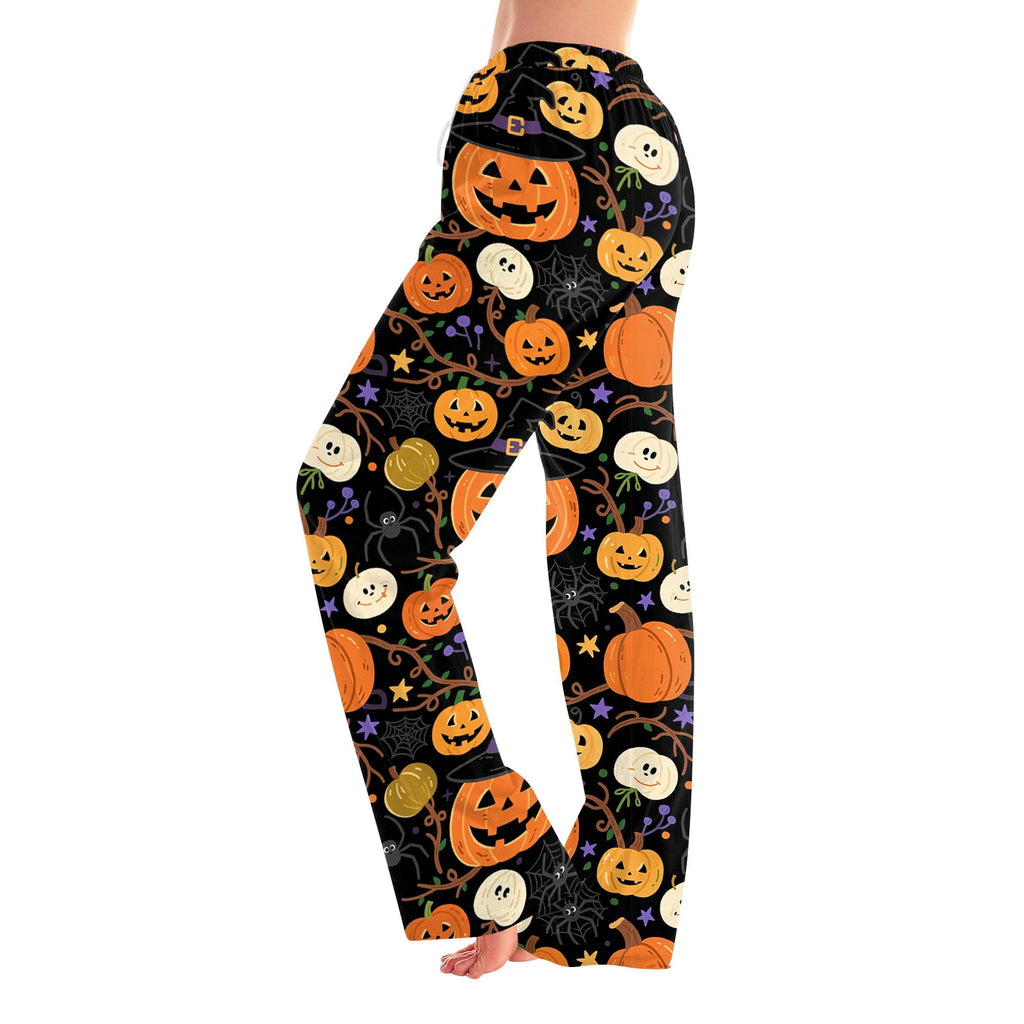 Fabrcox Halloween Womans Pajama Pants Ghost Pumpkin Candy Sleep Pants Women Fall Winter Festival Soft Lounge Pants for Women Khaki S
