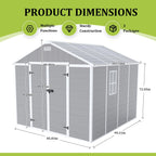 Seizeen Outdoor Resin Storage Shed, 41 Cu. Ft. / 306 Gal, Gray, 3 Doors With Floor