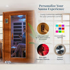 DYNAMIC SAUNAS 2-Person Low EMF Far Infrared Sauna With Red Light Therapy And Bluetooth Speakers, Canadian Hemlock - Andora