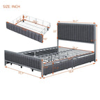 Roomfitters Full Size Upholstered Metal Platform Bed With 4 Drawers, Linen Fabric, Gray - 76.6in L x 55.7in W x 41.7in H