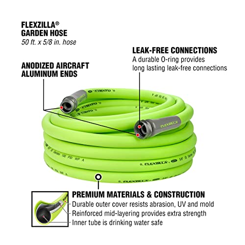 Flexzilla Garden Hose 5/8 in. x 50 ft Heavy Duty Lightweight Drinking Water Safe - ZillaGreen