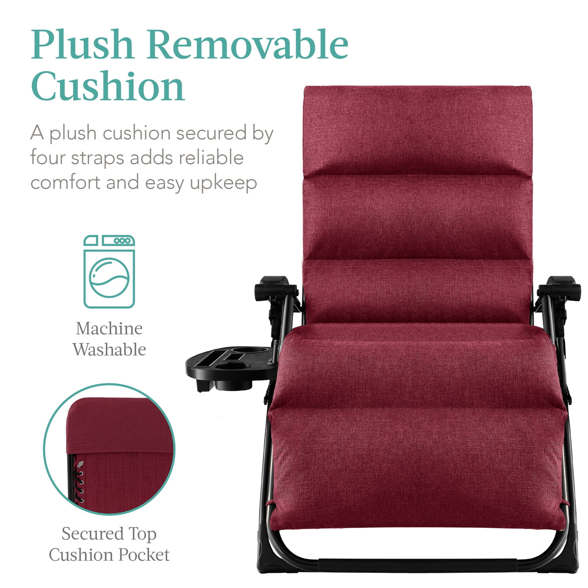 Best Choice Products Oversized Zero Gravity Folding Recliner With Removable Cushion And Side Tray - Fossil Gray
