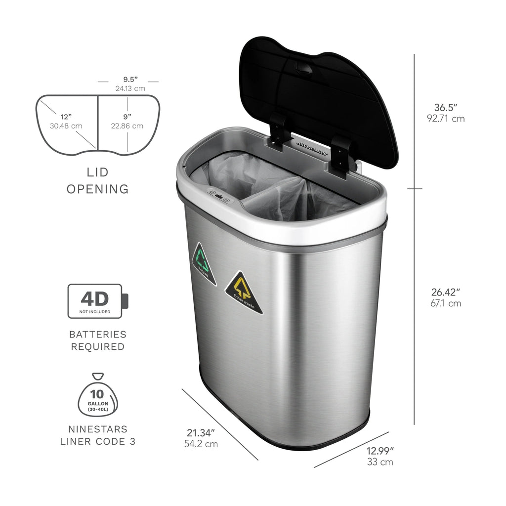 18 Gallon Dual Compartment Motion Sensor Trash Can - Automatic Hands-Free Kitchen Garbage Bin