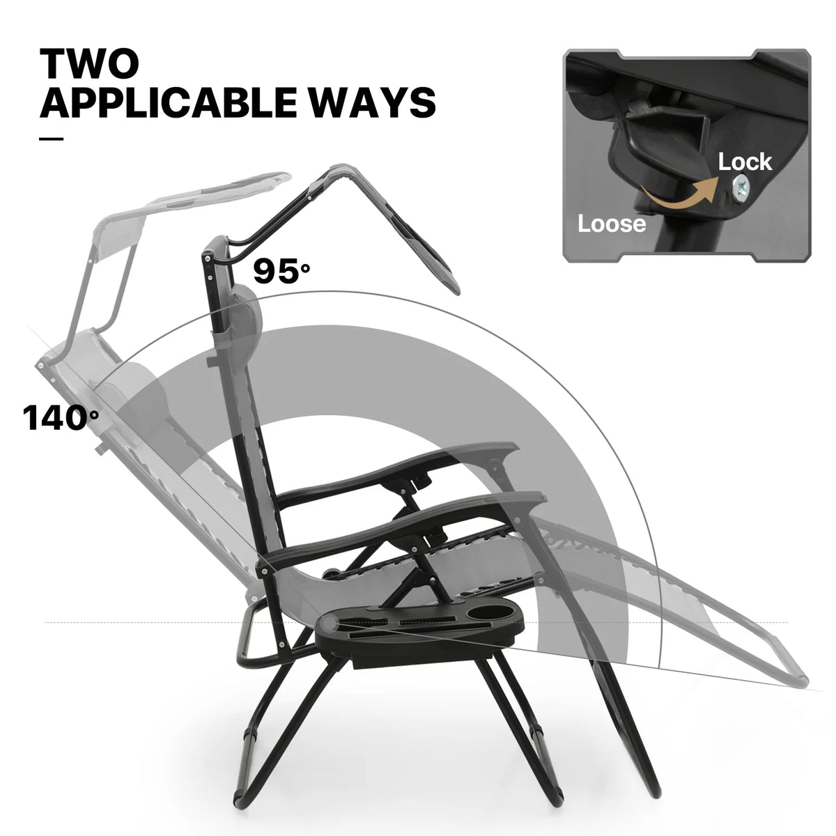 MoNiBloom Zero Gravity Reclining Chairs Set Of 2 With Canopy Shade And Headrest, Black - 330 lbs