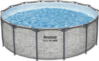 Steel Pro MAX 14 Foot x 48 Inch Round Steel Frame Above Ground Pool Set With 1,000 Filter Pump, Ladder And Cover - Gray