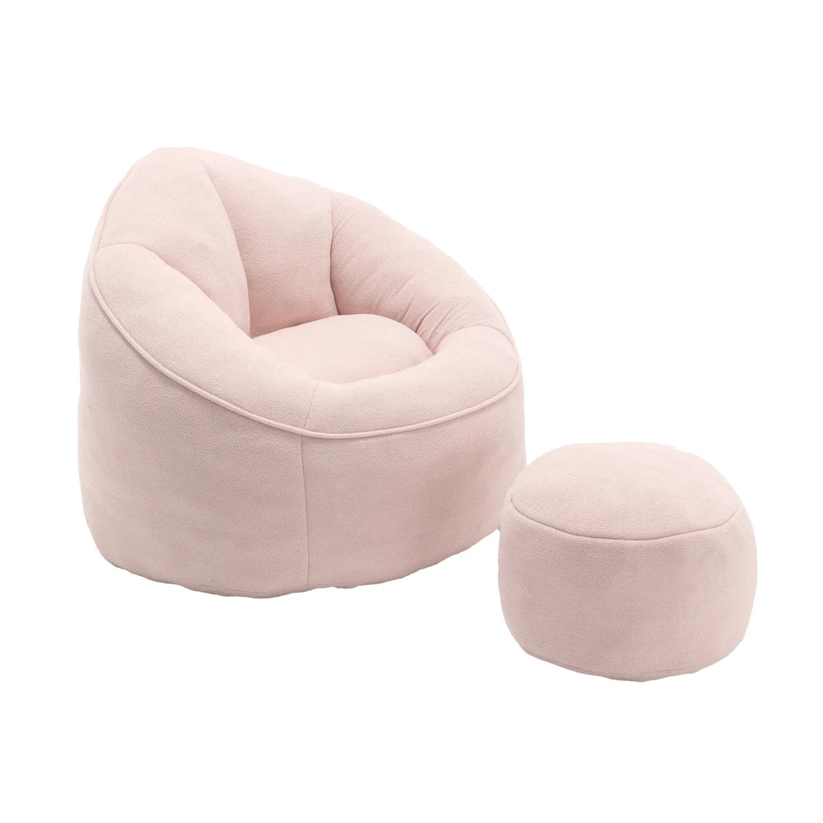 MOONMISS Microfiber Upholstered Round Bean Bag Sofa Chair With Ottoman - Gray