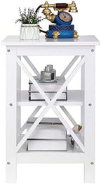 ASDRFYU 3-Tier Wooden End Table With Shelves, X-Design, White