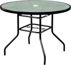 Outdoor Steel Patio Dining Table With Round Waterwave Glass Top, Black, 40 inch