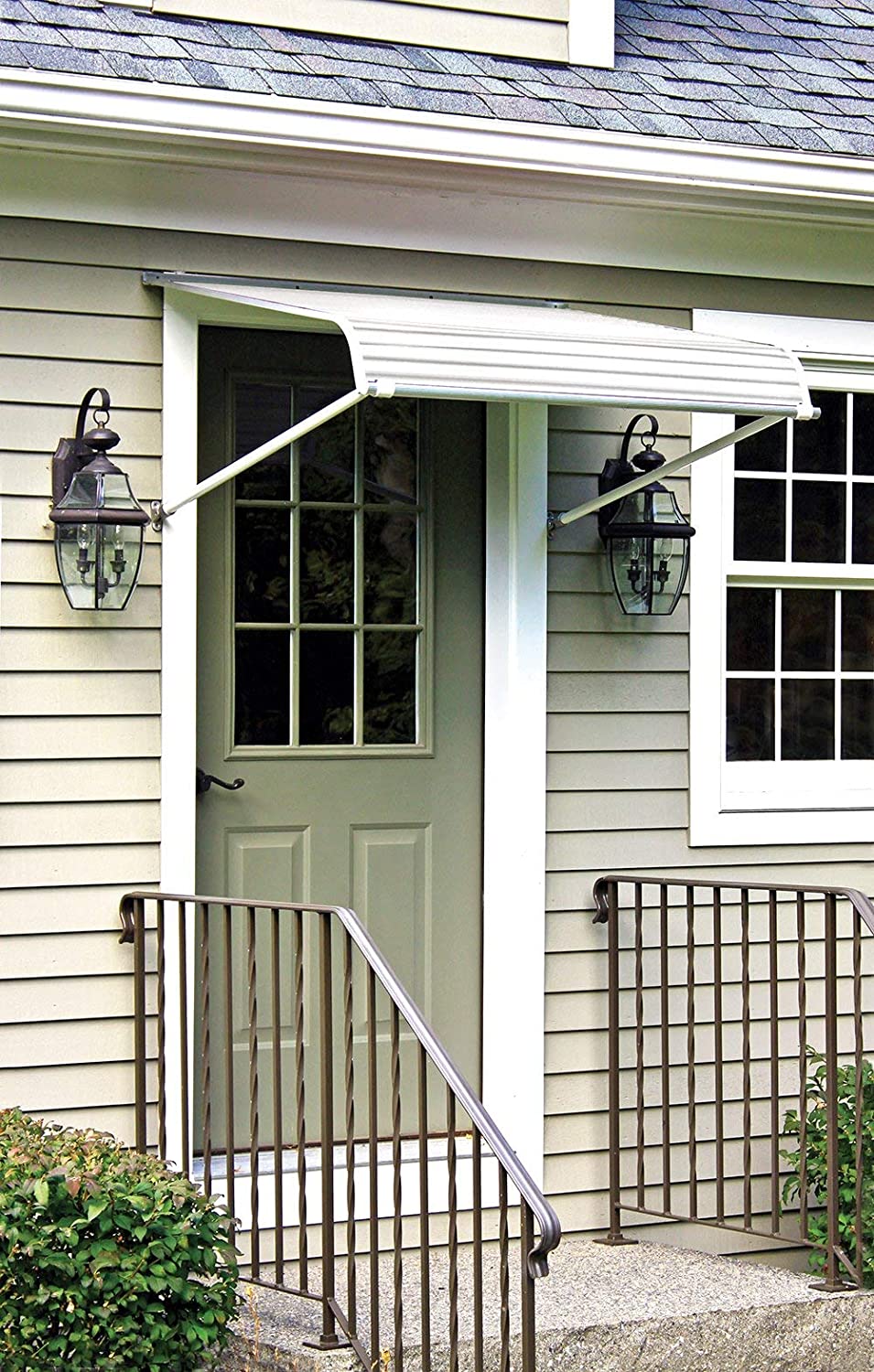 NuImage Awnings Aluminum Door Canopy, White, 60 inches Wide x 42 inches Projection With Support Arms - 60425