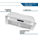 30 Inch Built-In Range Hood 800 CFM 3-Speed Touch Control