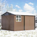 JAXPETY 10 x 10 ft Outdoor Metal Storage Shed With Window And Lockable Door - Brown