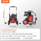 VEVOR Drain Cleaner Machine 100FT x 1/2 Inch, 550W, Red + Black - Drain Cleaner Machine 100 FT x 1/2 Inch