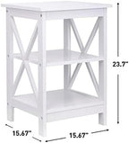 ASDRFYU 3-Tier Wooden End Table With Shelves, X-Design, White