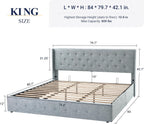 Queen Size Lift-Up Storage Bed With Wingback Headboard, Upholstered Platform Bed Frame With Hidden Storage