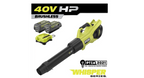 RYOBI 40V HP Brushless Cordless Leaf Blower, 730 CFM, 190 MPH, 2x 4.0 Ah Batteries And Charger