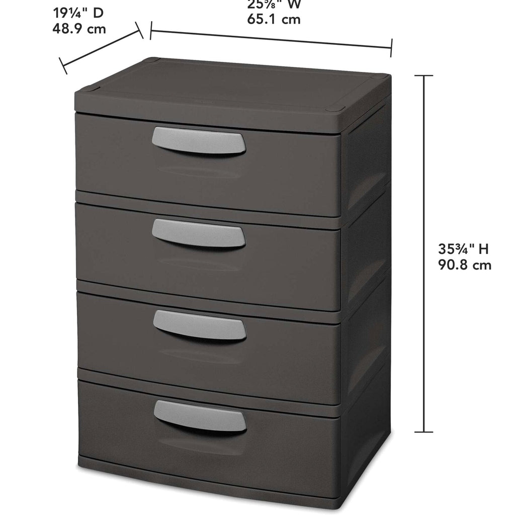 Sterilite Heavy-Duty 4 Drawer Plastic Storage Unit, Flat Gray