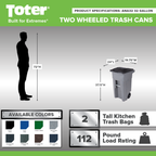 Toter 32 Gallon Greenstone Trash Can With Quiet Wheels And Attached Lid, 24.25 in D x 19.75 in W x 37.5 in H - ANA32-55410